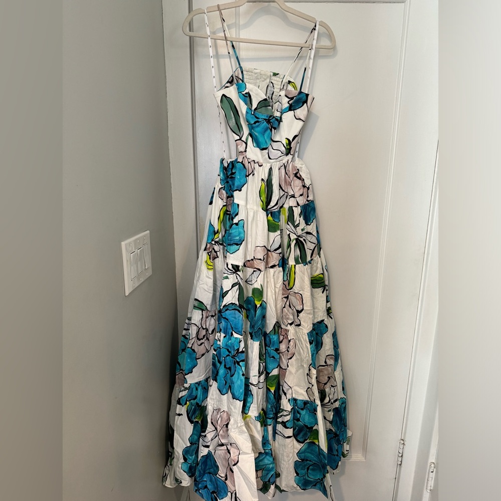 Aje White Maxi Dress with Blue and Green Floral Print - Picture 2 of 4